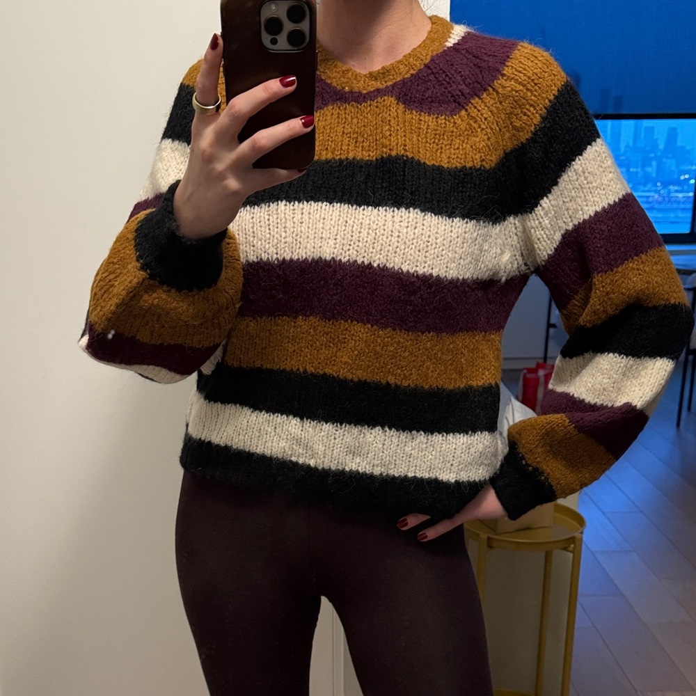 Joie Colorblock Striped Sweater - Black, White, Brown, Purple